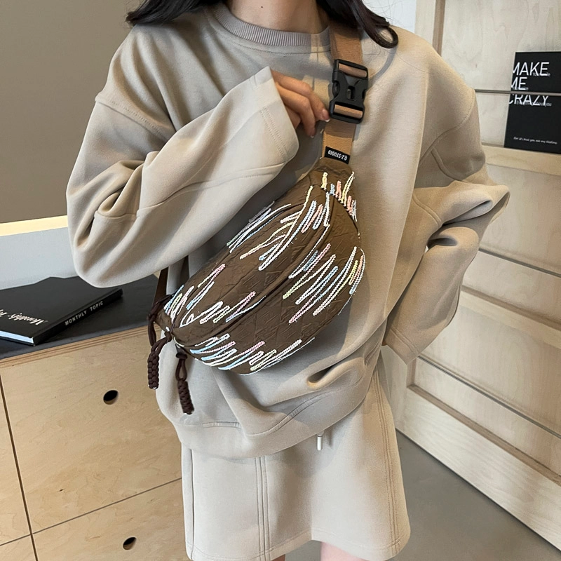 醇龙 高颜值简约时尚 尼龙布 胸包 男女同款情侣款 米白/蓝/粉/咖/黑