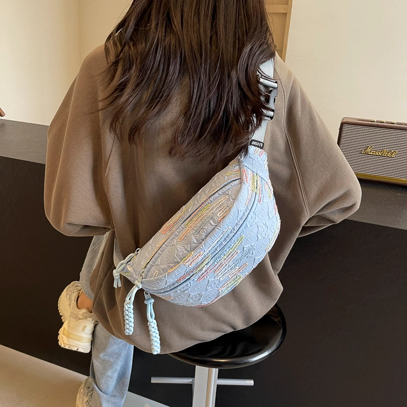 醇龙 高颜值简约时尚 尼龙布 胸包 男女同款情侣款 米白/蓝/粉/咖/黑