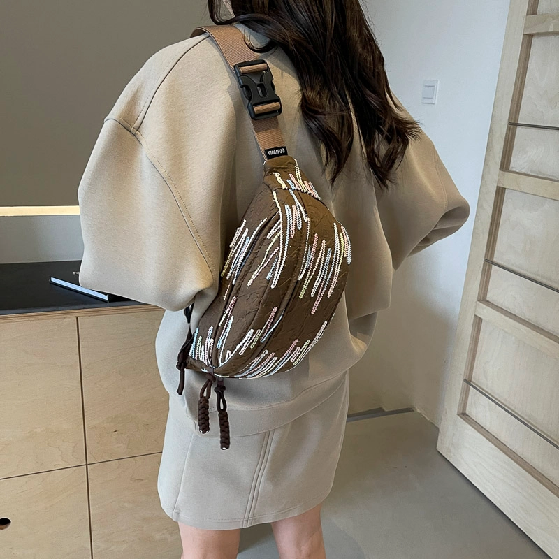 醇龙 高颜值简约时尚 尼龙布 胸包 男女同款情侣款 米白/蓝/粉/咖/黑