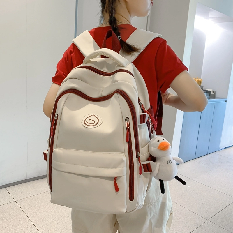 醇龙 美式复古 休闲大容量 百搭简约 尼龙 双肩包 常规 男女同款情侣款 黑色/白蓝色/白红色/印花熊