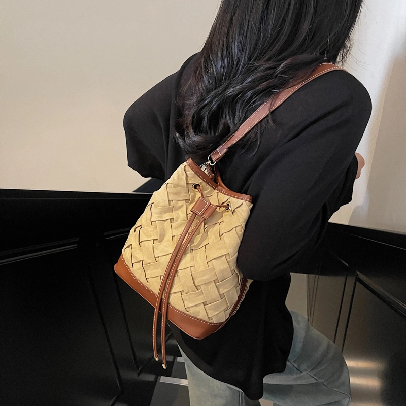 醇龙 复古通勤水桶包时尚编织手提包百搭斜挎 尼龙 单肩包 常规 女款 多色