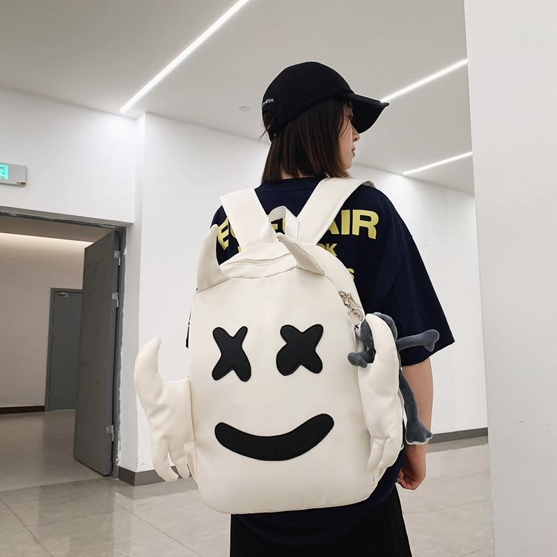 醇龙 可爱搞怪笑脸设计感小众大容量休闲旅行 尼龙 双肩包 常规 男女同款情侣款 黑/白