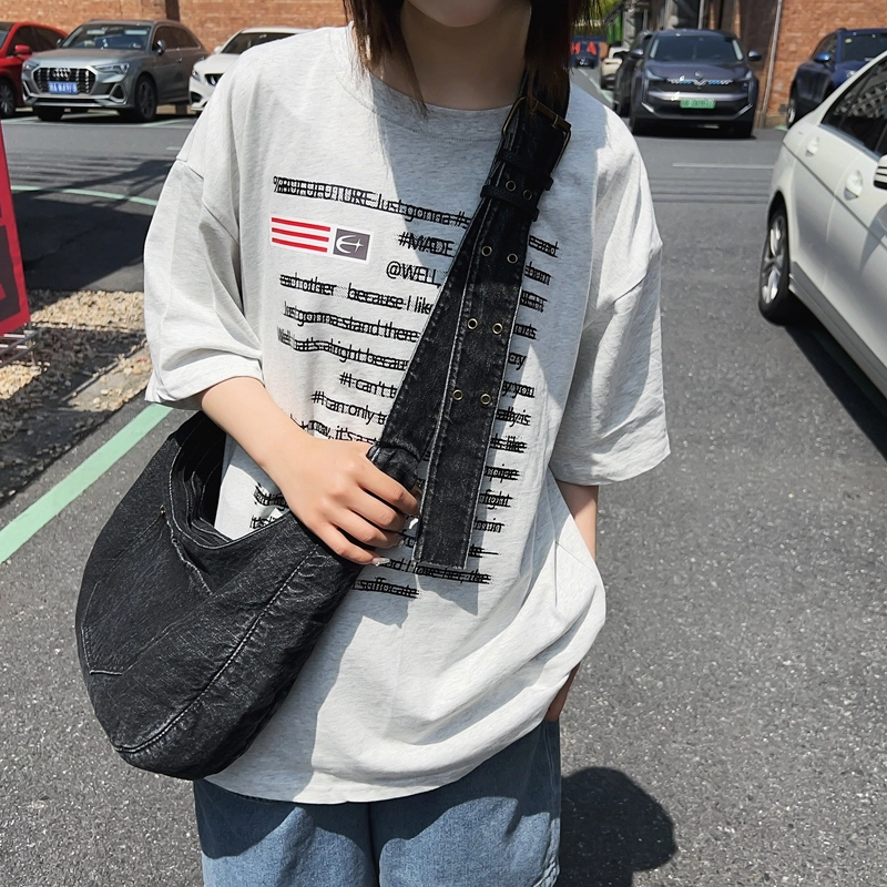 醇龙 小众设计韩版口袋 牛仔布 单肩包 常规 女款 黑/深蓝/浅蓝