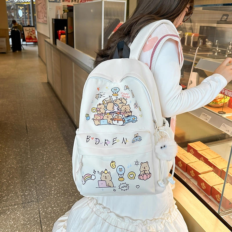 醇龙 可爱涂鸦卡通印花书包轻便休闲小众学生小清新少女背包 尼龙 双肩包 男女同款情侣款 黑色/彩色