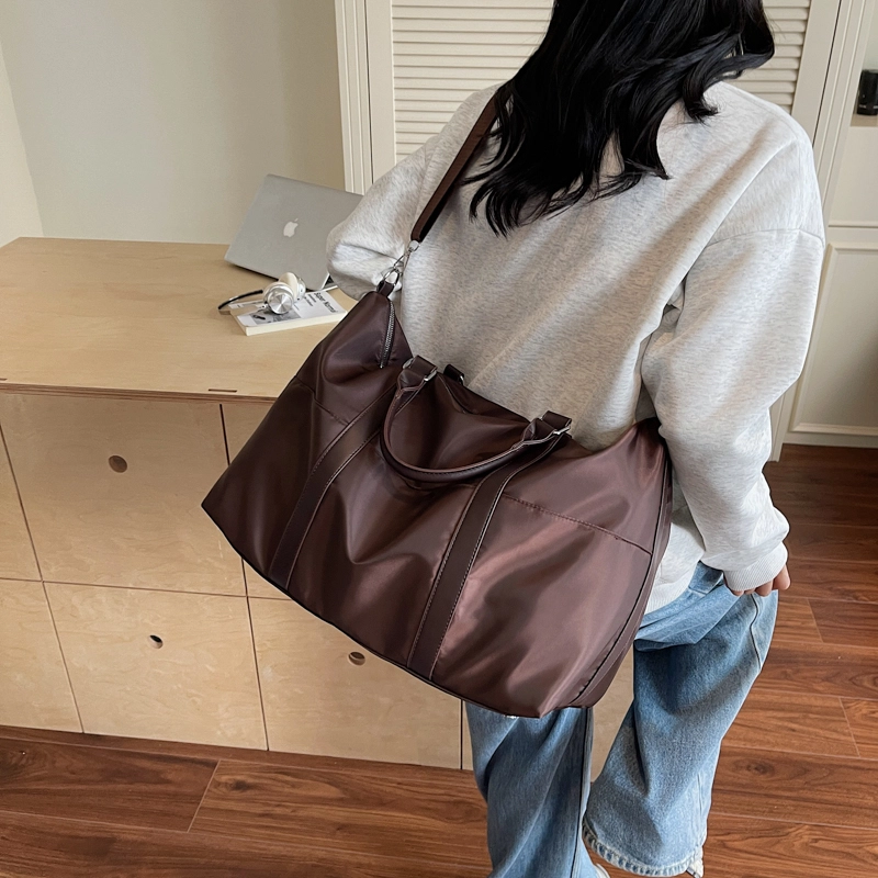 醇龙 时尚潮流百搭纯色 尼龙 旅行包 男女同款情侣款 黑色/咖啡色