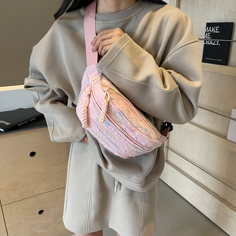 醇龙 高颜值简约时尚 尼龙布 胸包 男女同款情侣款 米白/蓝/粉/咖/黑