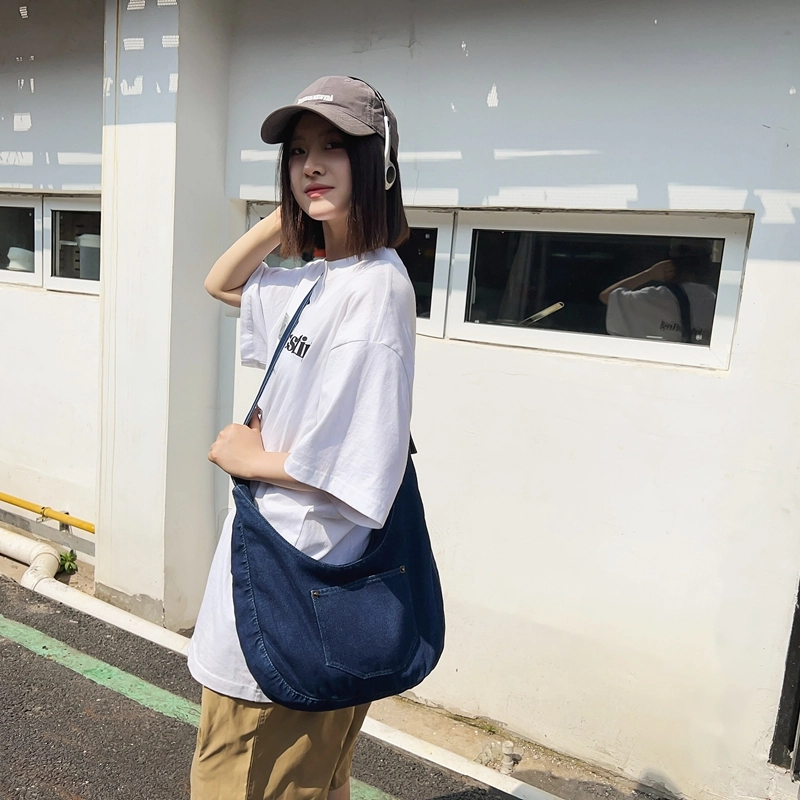 醇龙 小众设计韩版口袋 牛仔布 单肩包 常规 女款 黑/深蓝/浅蓝