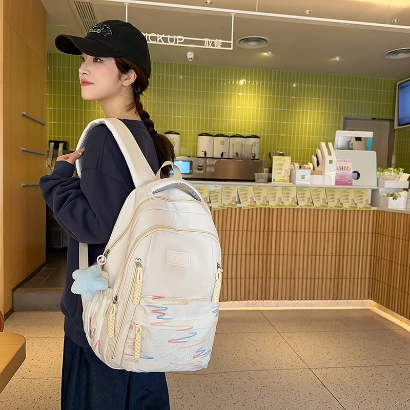 醇龙 韩版简约潮初高中学生书包大容量轻便背包 尼龙 双肩包 女款 多色