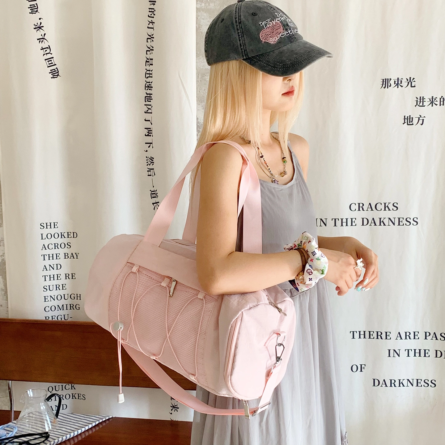 醇龙 轻便运动瑜伽健身简约大容量 尼龙布 单肩包 常规 男女同款情侣款 浅灰色/绿色/粉色