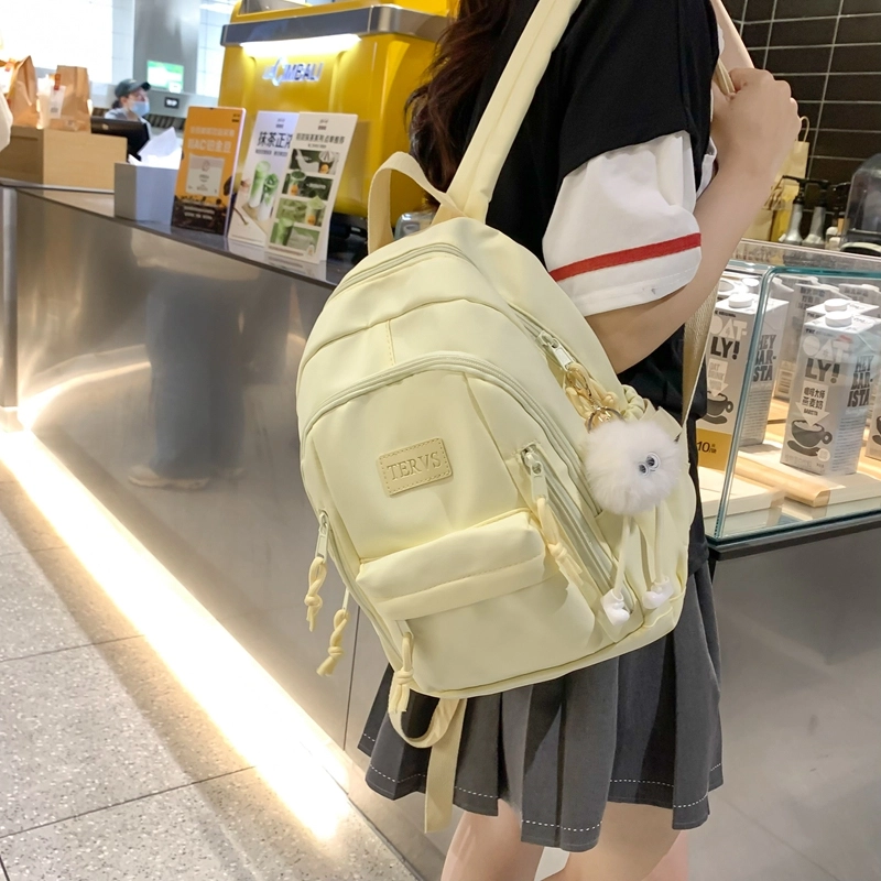 醇龙  尼龙男女通用多色书包大容量学生轻便减负护脊高颜值背包纯色多口袋双肩包