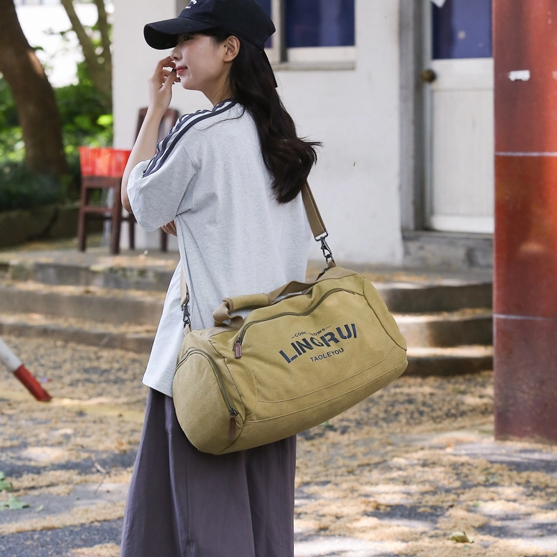 醇龙 双色健身包女单肩训练运动 帆布 旅行包 常规 男女同款情侣款 黑色/卡其色