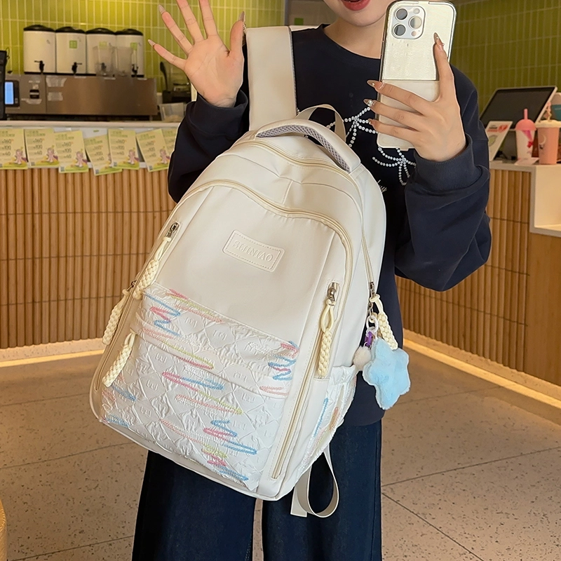 醇龙 韩版简约潮初高中学生书包大容量轻便背包 尼龙 双肩包 女款 多色