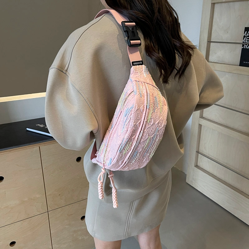 醇龙 高颜值简约时尚 尼龙布 胸包 男女同款情侣款 米白/蓝/粉/咖/黑