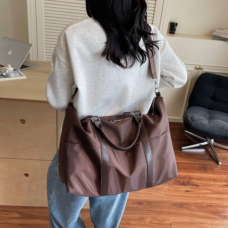 醇龙 时尚潮流百搭纯色 尼龙 旅行包 男女同款情侣款 黑色/咖啡色