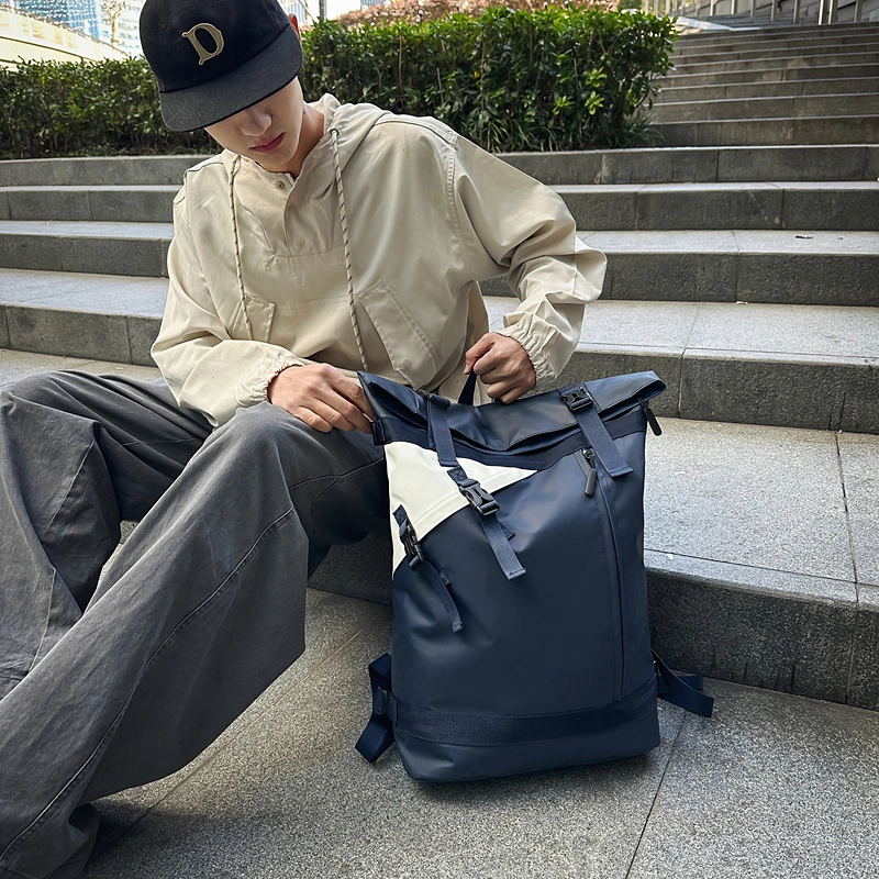 醇龙 潮酷时尚大学生书包高中生潮流休闲百搭电脑背包 牛津布 双肩包 常规 男女同款情侣款 黑色/蓝色