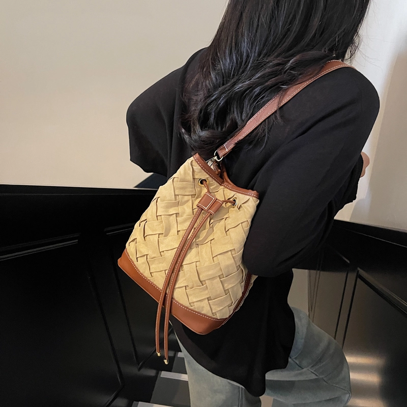 醇龙 复古通勤水桶包时尚编织手提包百搭斜挎 尼龙 单肩包 常规 女款 多色