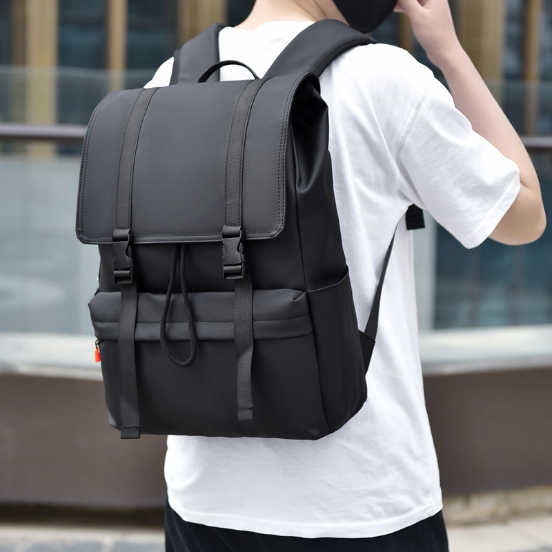 茵初 翻盖休闲外出旅游大容量 尼龙 双肩包 男女同款情侣款 黑色/灰色