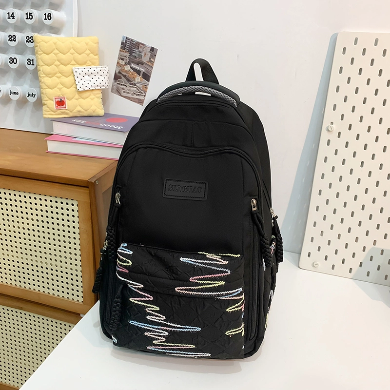 醇龙 韩版简约潮初高中学生书包大容量轻便背包 尼龙 双肩包 女款 多色