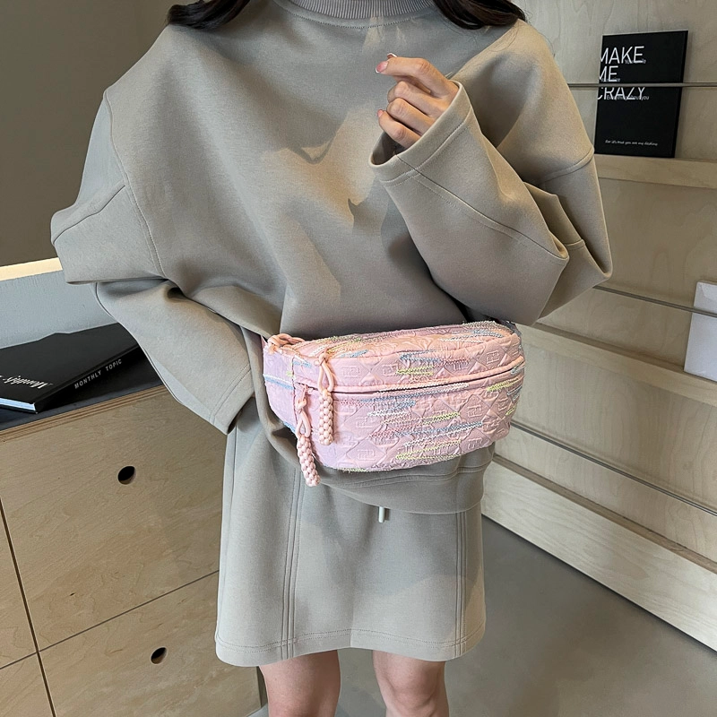 醇龙 高颜值简约时尚 尼龙布 胸包 男女同款情侣款 米白/蓝/粉/咖/黑