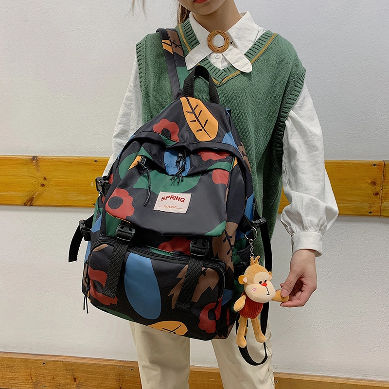 醇龙 涂鸦森系大容量学生书包韩版时尚原宿男旅游 尼龙 双肩包 大号 男女同款情侣款 多色