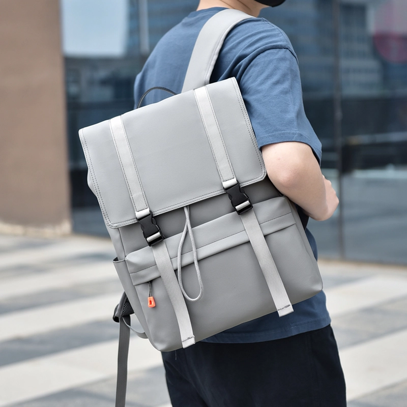 茵初 翻盖休闲外出旅游大容量 尼龙 双肩包 男女同款情侣款 黑色/灰色