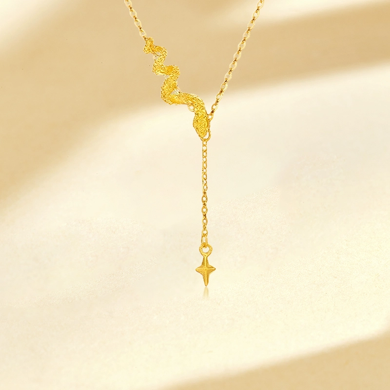 赛菲尔 灵蛇缠绕锁骨链 复古简约四芒星 精致小众简约高级感设计#好运 合金 项链 女款