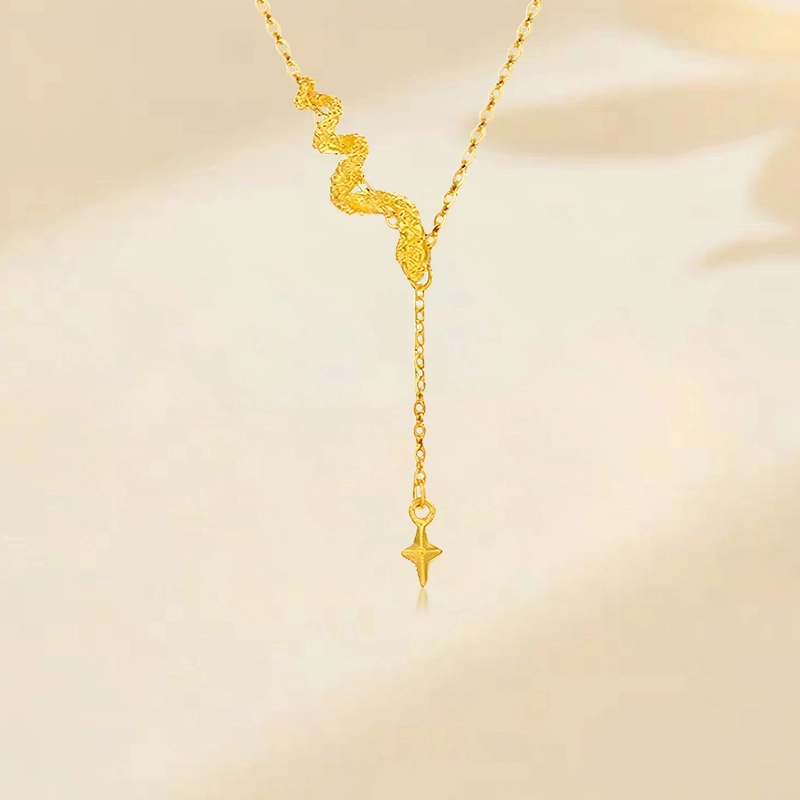 赛菲尔 灵蛇缠绕锁骨链 复古简约四芒星 精致小众简约高级感设计#好运 合金 项链 女款