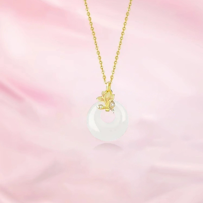 赛菲尔 莲花平安锁 新中式国风轻奢高级优雅 玉髓 玉石项链 男女同款情侣款