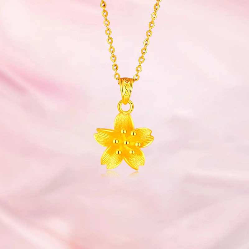 赛菲尔 小樱花樱你而美 清新甜美百搭减龄高级小清新风时尚设计锁骨链 足金 按克计价 项链 女款