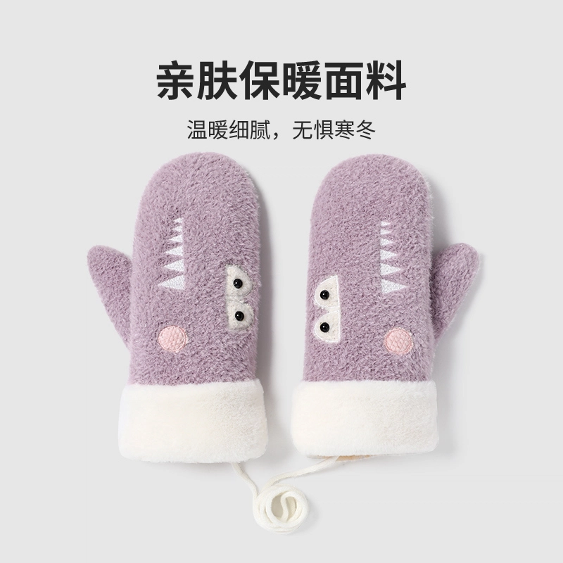 南极人 冬季保暖挂脖手闷子可爱韩版加绒厚防寒骑车防风防冻 加厚 绒线手套 女款