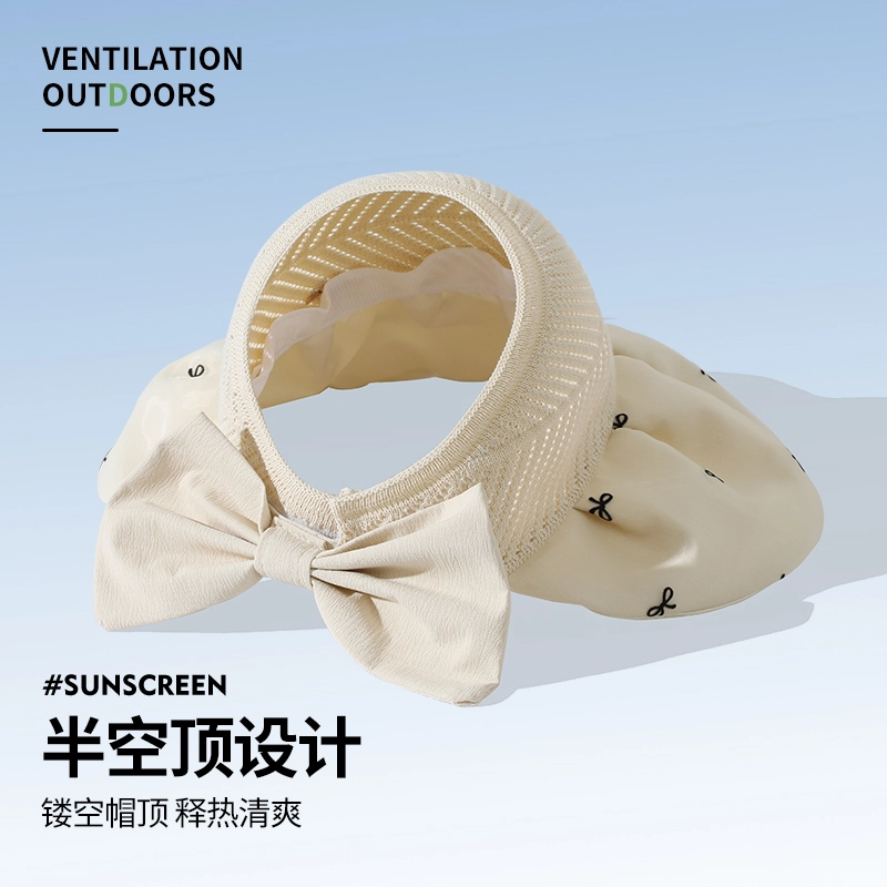 南极人 韩版大帽檐彩胶空顶帽子夏季防紫外线遮阳帽蝴蝶结针织镂空户外出游海边透气太阳帽轻薄款 聚酯纤维 防晒帽 女款
