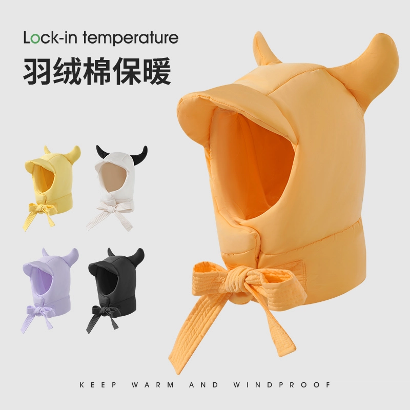南极人 冬季新款小恶魔耳朵东北防寒保暖帽加厚骑行防风护耳套头帽 羽绒棉 牛角帽 女款