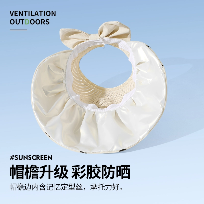 南极人 韩版大帽檐彩胶空顶帽子夏季防紫外线遮阳帽蝴蝶结针织镂空户外出游海边透气太阳帽轻薄款 聚酯纤维 防晒帽 女款