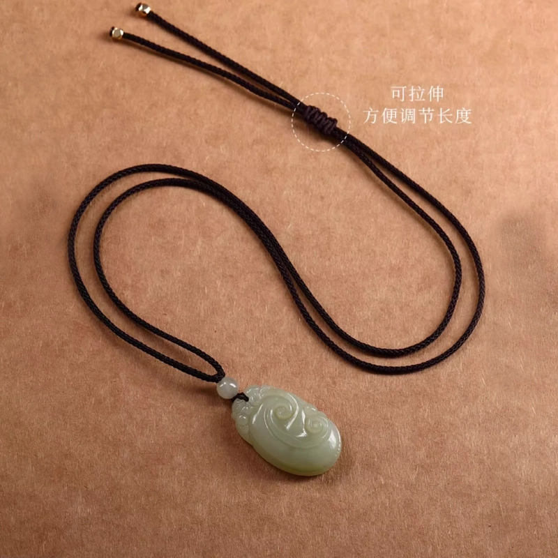 贝诗珠宝 玉如意貔貅吊坠中式复古民族风貔貅如意宝宝玉吊坠平安无事牌玉石玉佩 和田玉项链 青白玉 男女同款情侣款