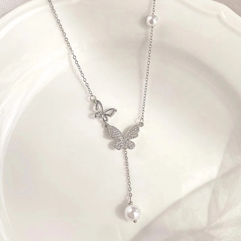贝诗珠宝 蝴蝶流苏 轻奢小众新款锁骨链 设计感时尚 淡水珍珠 珍珠项链 女款