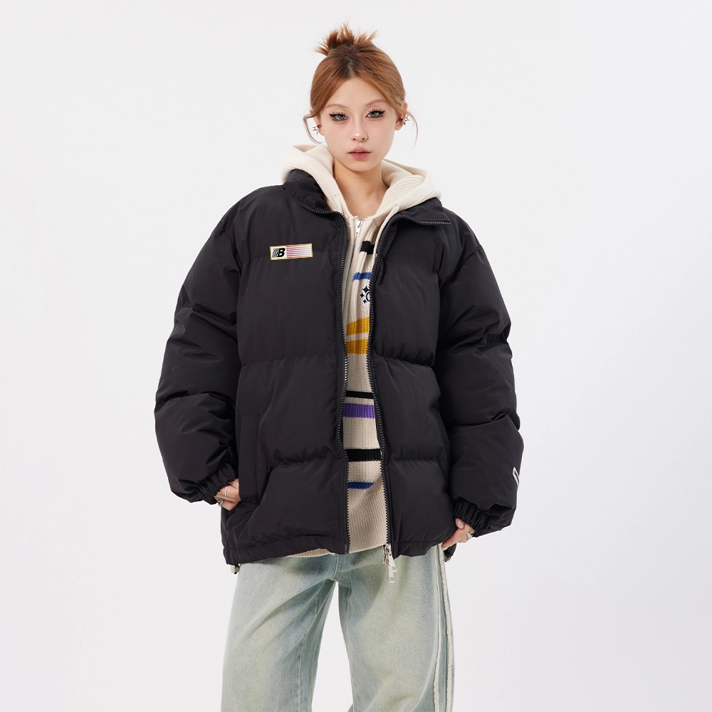 寻星记 美式复古风字母印花立领加厚宽松面包服女冬季小众设计感小个子专属棉服 男女同款