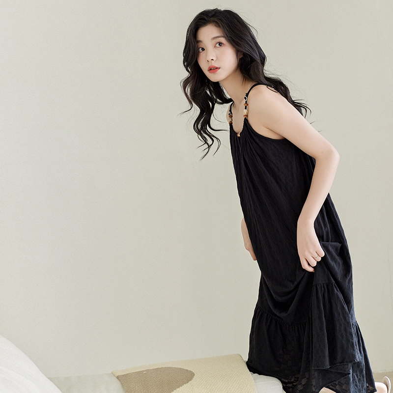 歌倩雅 简约舒适无袖睡裙 女款 黑色