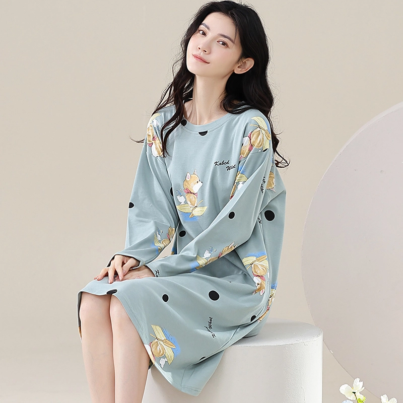 歌倩雅 长袖中长款可爱甜美春秋款睡裙 女款 图片色