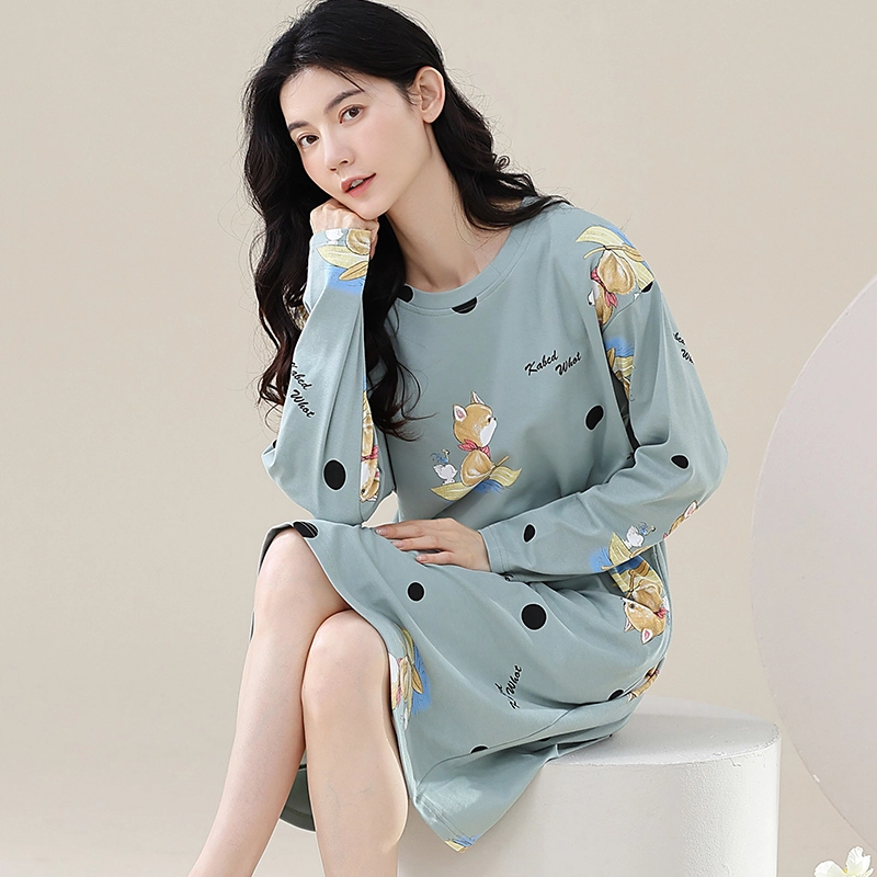 歌倩雅 长袖中长款可爱甜美春秋款睡裙 女款 图片色