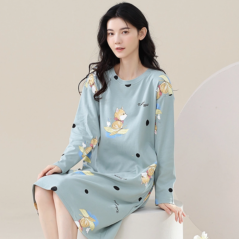 歌倩雅 长袖中长款可爱甜美春秋款睡裙 女款 图片色