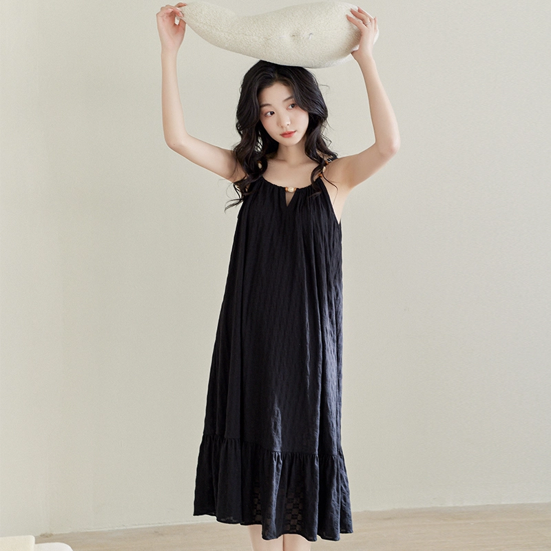 歌倩雅 简约舒适无袖睡裙 女款 黑色