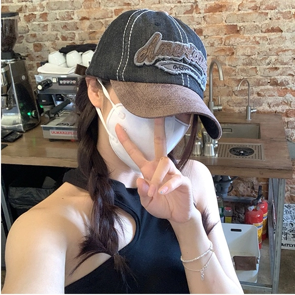 通勤必备神器 尚先生 美式复古牛仔拼接水洗做旧刺绣大头围显脸小遮阳帽 棉 聚酯纤维 鸭舌帽 男女同款情侣款