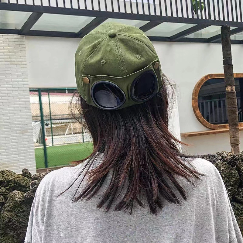 钓鱼熊 春夏季猫耳朵可爱搞怪飞行员眼镜哈喽帽潮流 棉 鸭舌帽 男女同款情侣款
