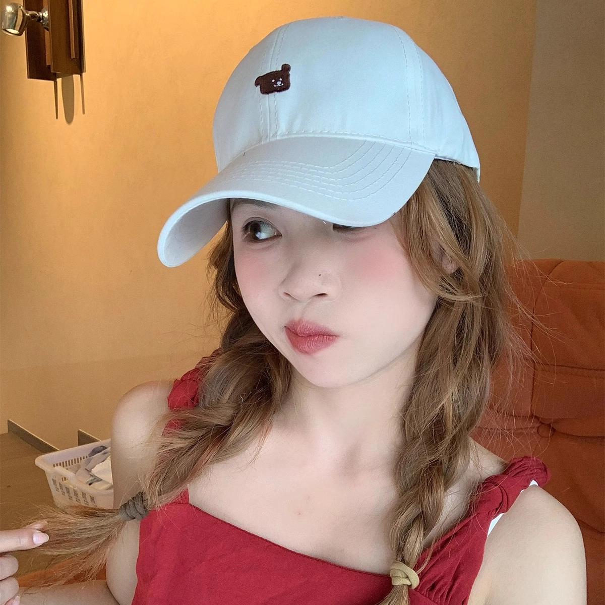 钓鱼熊 刺绣小狗简约大头围遮阳 棉 鸭舌帽 男女同款情侣款
