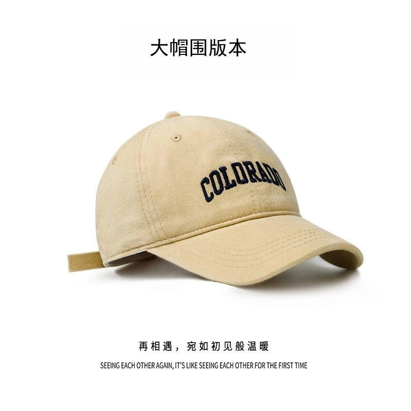 钓鱼熊 深顶大头围字母显脸小刺绣宽檐防晒新潮 纯棉 鸭舌帽 男女同款情侣款