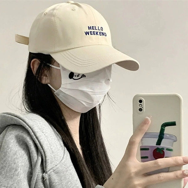 钓鱼熊 日系韩版字母刺绣户外运动出行防晒遮阳 棉 鸭舌帽 男女同款情侣款