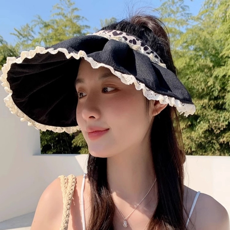钓鱼熊 日系豹纹空顶帽户外运动遮阳帽夏季可折叠太阳帽无顶贝壳帽 聚酯纤维 防晒帽 男女同款情侣款