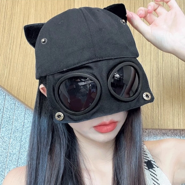 钓鱼熊 春夏季猫耳朵可爱搞怪飞行员眼镜哈喽帽潮流 棉 鸭舌帽 男女同款情侣款