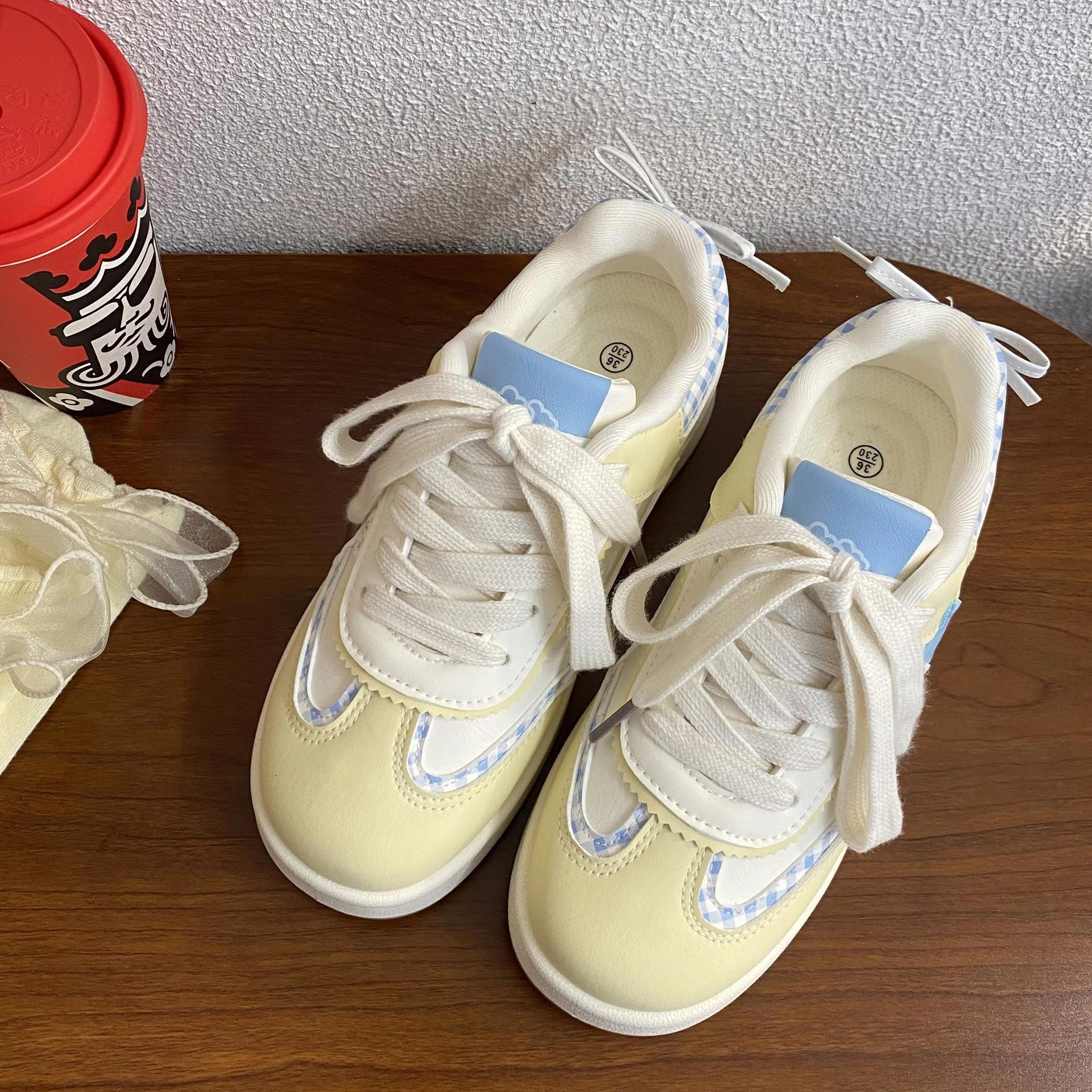 韩系可爱百搭厚底时尚面包 低帮 板鞋 女