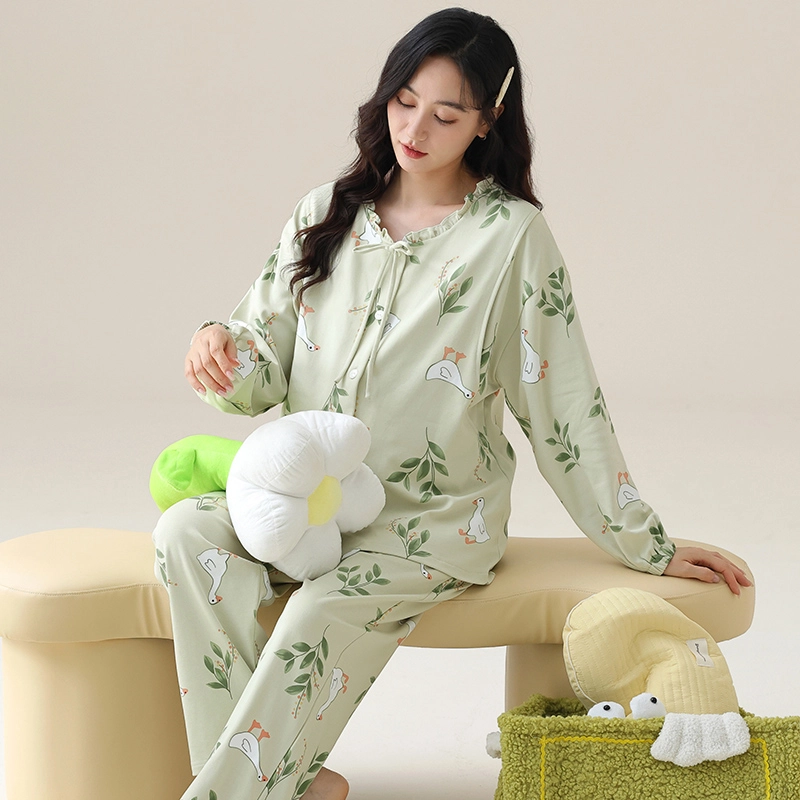 芬腾可安 外出可穿柔软舒适春秋松紧裤腰哺乳期可穿月子家居服睡衣套装 女款